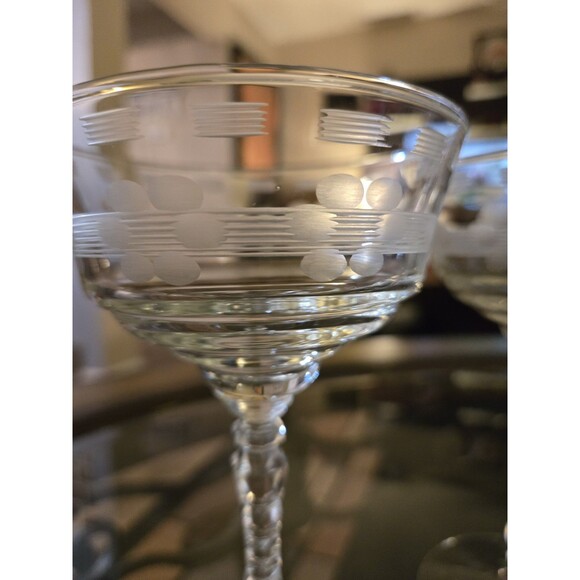 Vintage Libbey Rock Sharpe Flower & Lines Cut Champagne Goblet Set Of 4 - Picture 6 of 7